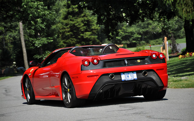 Red sports car street forest free wallpaper for desktop - medium preview image