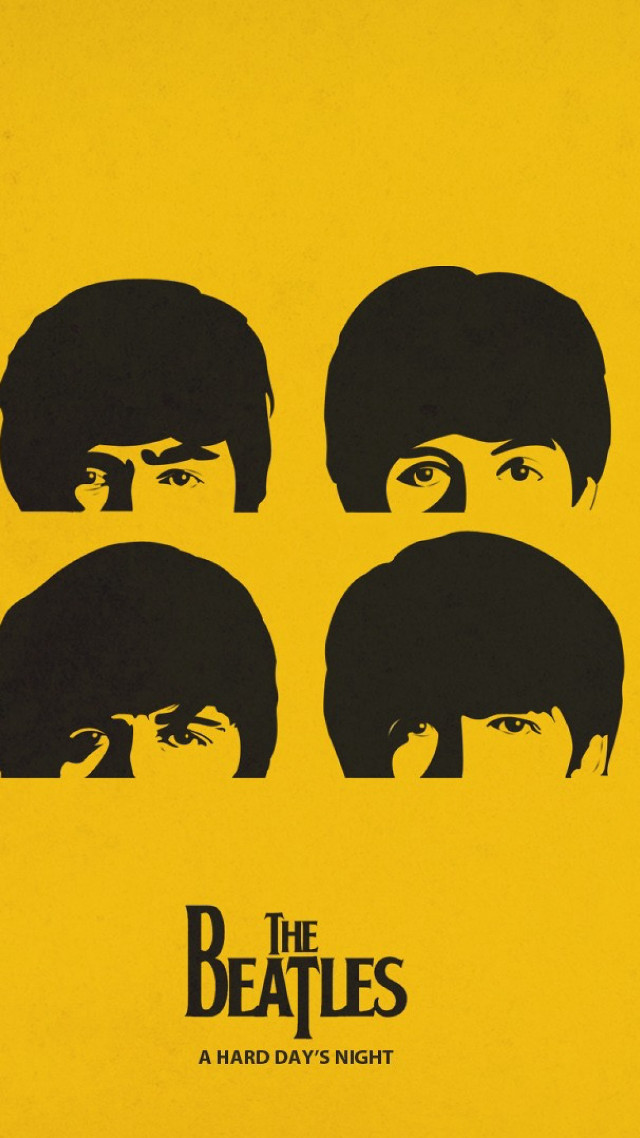 Beatles poster yellow background faces free wallpaper for mobile - medium preview image