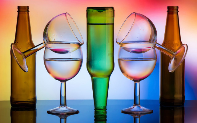 Wine glasses bottles multicolored background free wallpaper for desktop - medium preview image