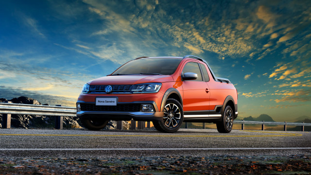 Red pickup truck sunset cloudy free wallpaper for desktop - medium preview image