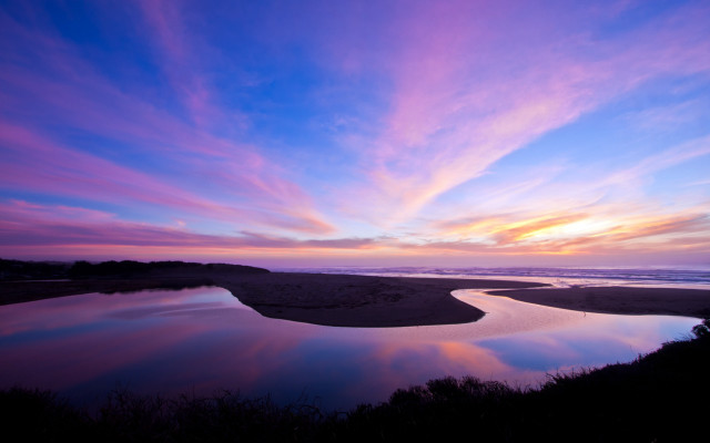 Sunset river beach purple sky free wallpaper for desktop - medium preview image