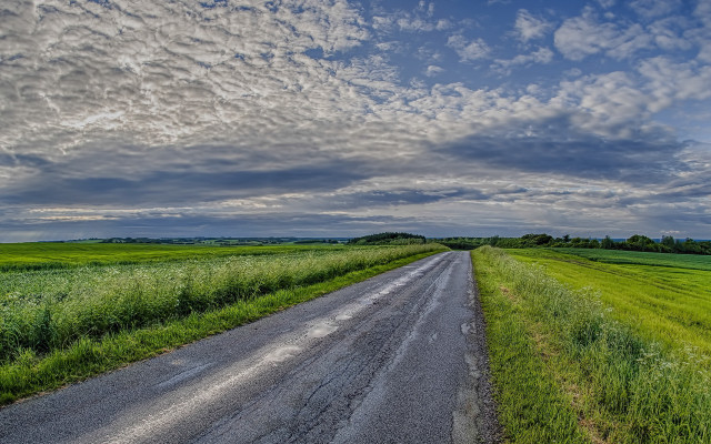 Dirt road green field cloudy free wallpaper for desktop - medium preview image