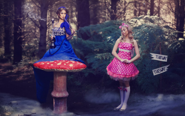 Fantasy forest two girls mushroom free wallpaper for desktop - medium preview image