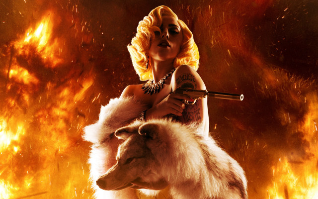 Woman wolf fire background poster free wallpaper for desktop - medium preview image
