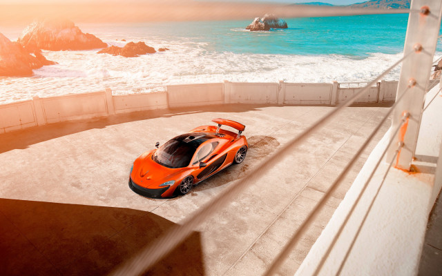Car beach ocean cliff boat free wallpaper for desktop - medium preview image