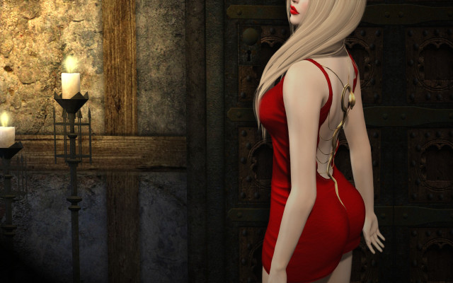 Gothic fantasy portrait reddress blonde free wallpaper for desktop - medium preview image