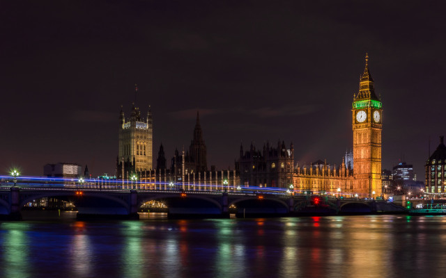 Large clock tower cityscape night #2 free wallpaper for desktop - medium preview image