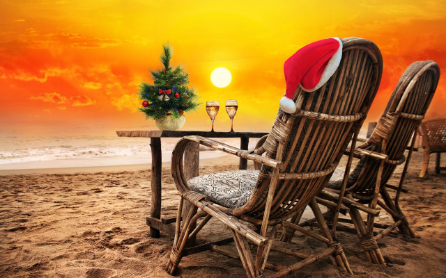 Santa hat beach chair wine free wallpaper for desktop - medium preview image