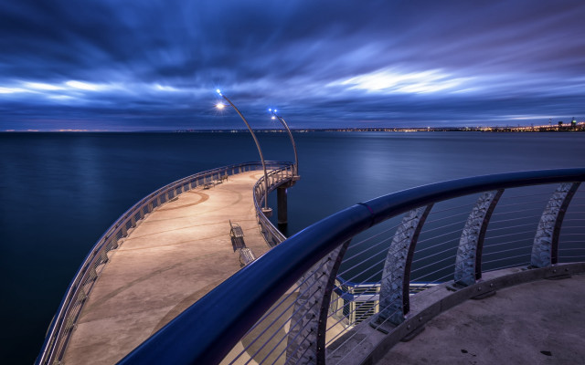 Pier light pole cloudy night free wallpaper for desktop - medium preview image