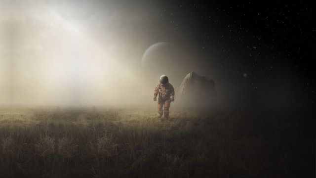 Space man field dog aurora free wallpaper for desktop - medium preview image
