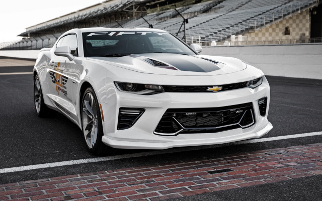 White chevrolet camaro stadium parking free wallpaper for desktop - medium preview image