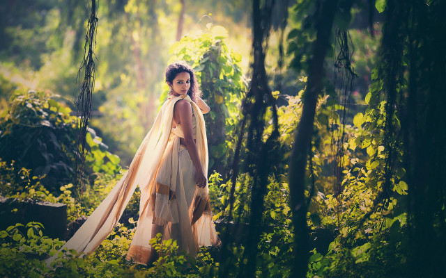 Woman dress cape forest autumn free wallpaper for desktop - medium preview image