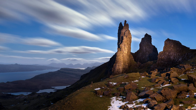 Mountain rocks lake clouds sky free wallpaper for desktop - medium preview image