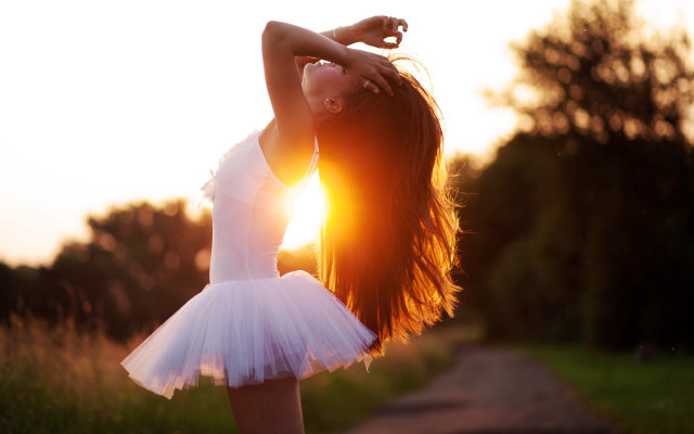Girl white dress handstand sunset free wallpaper for desktop - medium preview image