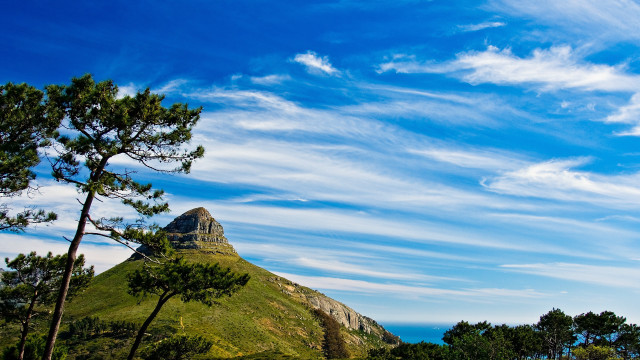 Mountain tree blue sky clouds free wallpaper for desktop - medium preview image