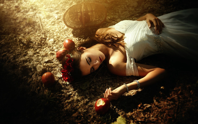 Woman apples flower sun gothic free wallpaper for desktop - medium preview image