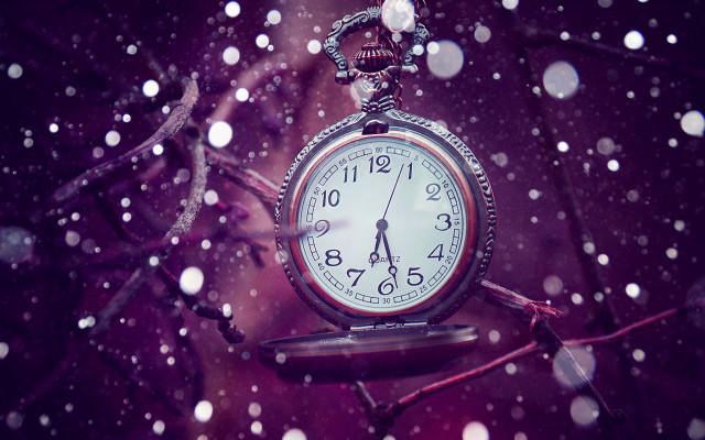 Clock tree snow falling purple free wallpaper for desktop - medium preview image