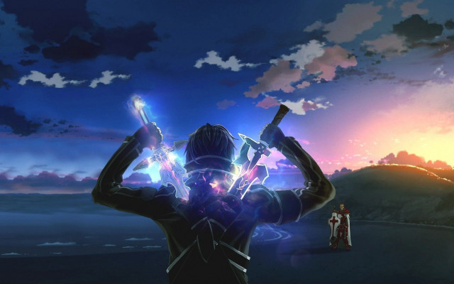 Sword holding aya goda sunset free wallpaper for desktop - medium preview image