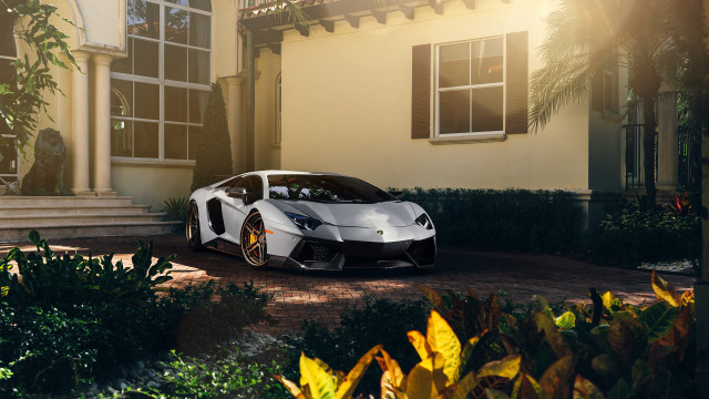 White sports car house porch free wallpaper for desktop - medium preview image