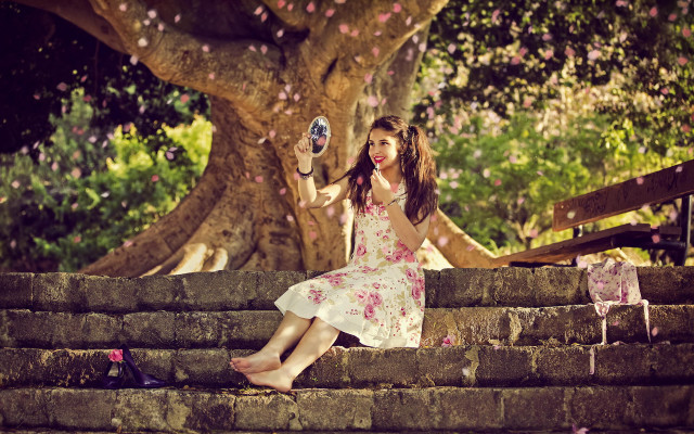 Girl shoes purse steps tree free wallpaper for desktop - medium preview image