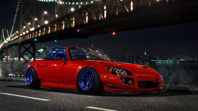 Red sports car bridge night #3 free wallpaper for desktop - medium preview image