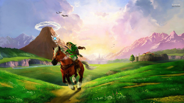 Man riding horse field mountains free wallpaper for desktop - medium preview image