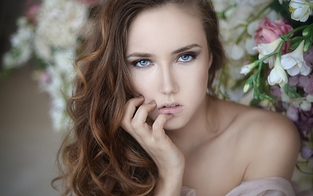 Elina karimova blue eyes flower free wallpaper for desktop - medium preview image