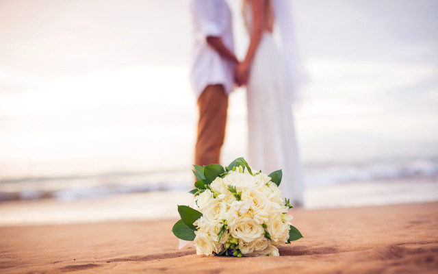 Bride groom beach flower wedding free wallpaper for desktop - medium preview image