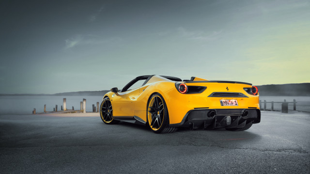 Yellow sports car road water #3 free wallpaper for desktop - medium preview image