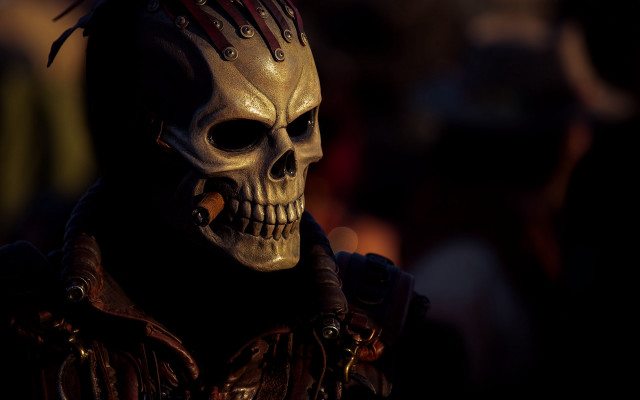 Skull helmet dreadlocks mohawk portrait free wallpaper for desktop - medium preview image