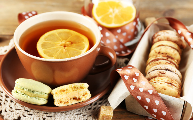 Tea cookies plate ribbon lemon free wallpaper for desktop - medium preview image