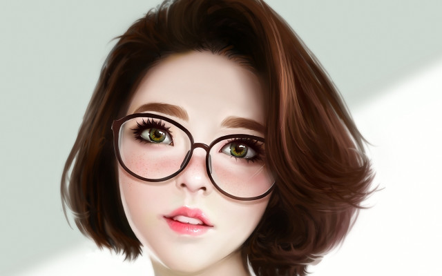 Woman glasses white shirt serious free wallpaper for desktop - medium preview image