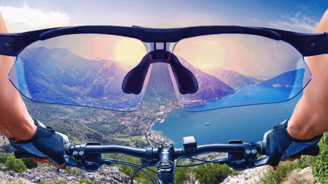 Bike rider sunglasses lake mountains #2 free wallpaper for desktop - medium preview image