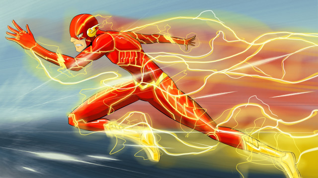 Red suit man running yellow free wallpaper for desktop - medium preview image