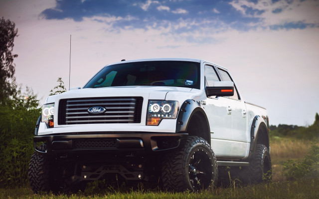 White truck field trees sky free wallpaper for desktop - medium preview image