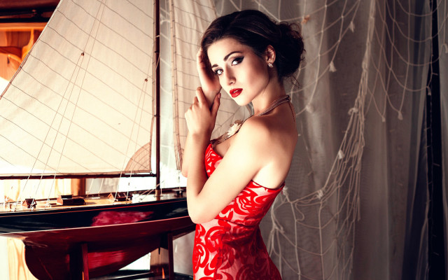 Red dress piano sailboat artdeco free wallpaper for desktop - medium preview image