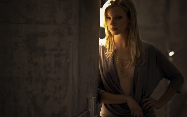 Woman doorway serious blonde jewelry free wallpaper for desktop - medium preview image