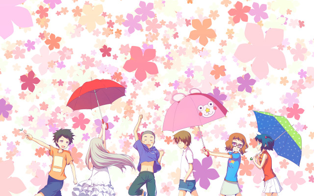 Umbrella flower hanami spring group free wallpaper for desktop - medium preview image