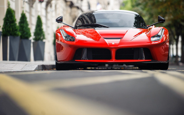 Red sports car street building free wallpaper for desktop - medium preview image