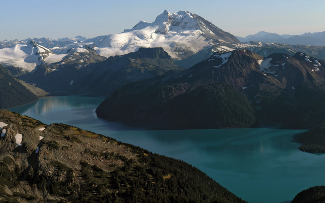 Mountain lake snow capped sky free wallpaper for desktop - medium preview image