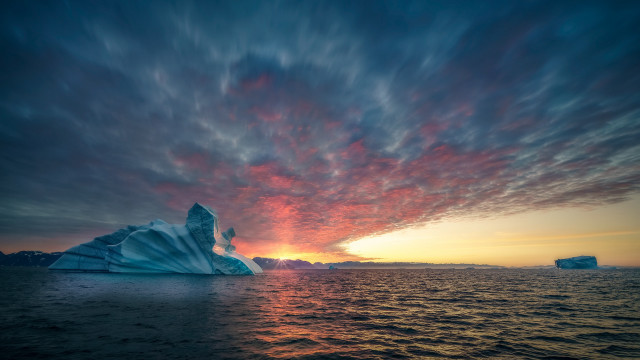 Iceberg ocean sunset clouds matte free wallpaper for desktop - medium preview image