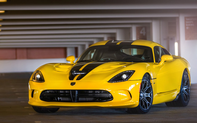 Yellow sports car parking garage free wallpaper for desktop - medium preview image