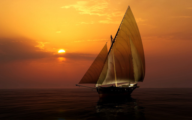 Sailboat ocean sunset clouds horizon free wallpaper for desktop - medium preview image