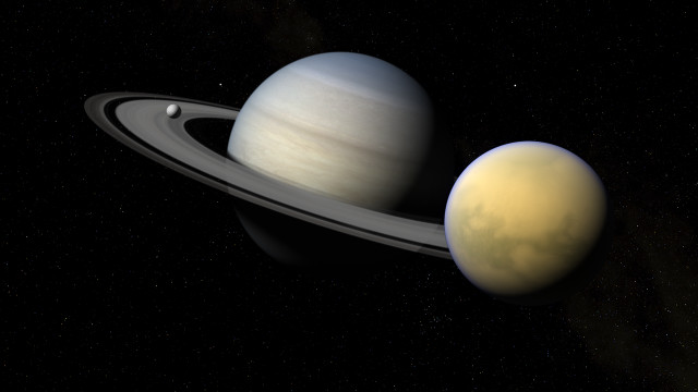 Saturn two satellites stars space free wallpaper for desktop - medium preview image