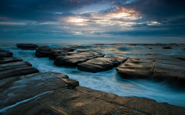 Rocky beach waves cloudy sky #2 free wallpaper for desktop - medium preview image