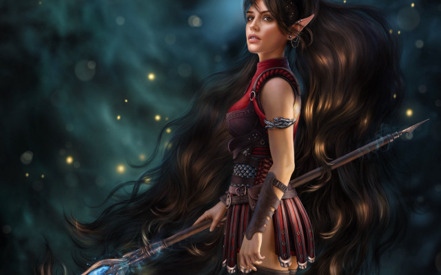 Woman elf sword spear fantasy free wallpaper for desktop - medium preview image