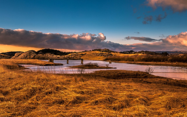 River drygrass forest sunset mountain free wallpaper for desktop - medium preview image