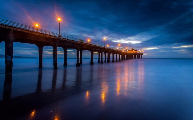 Pier lights night longexposure water free wallpaper for desktop - medium preview image
