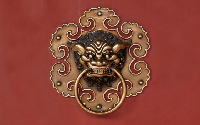 Golden lion ring red wall free wallpaper for desktop - medium preview image