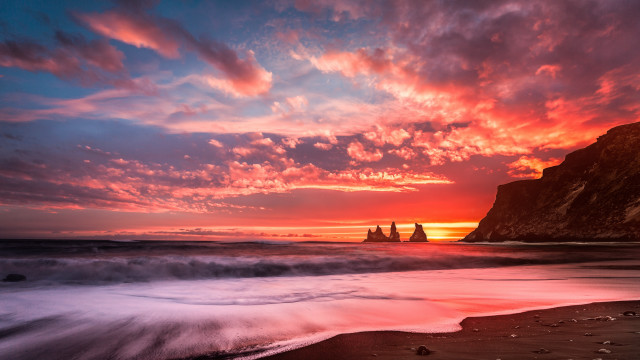 Sunset beach waves cliff rock #2 free wallpaper for desktop - medium preview image